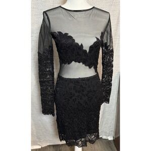 Lew Magram Collection Vintage Black and Sheer Cocktail Dress Lace Sequin Size 4
